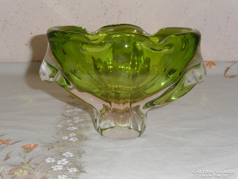 Czechoslovak green glass bowl, centerpiece