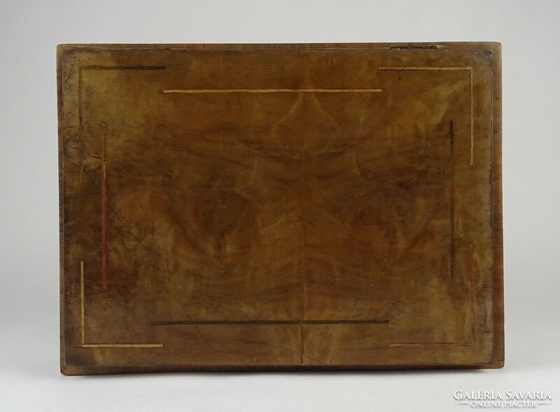 1N236 old veneer inlaid art-deco wooden jewelry box 8 x 19 x 25.5 Cm