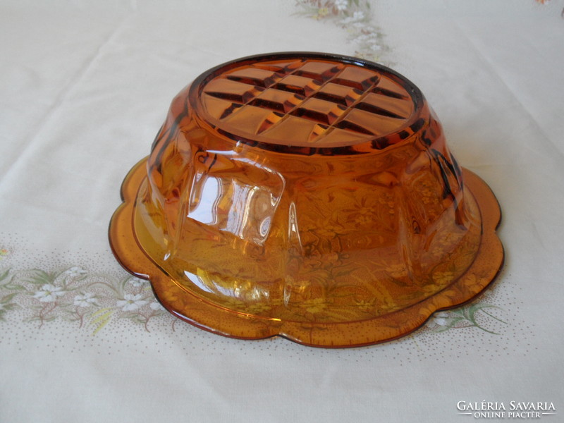 Art deco cast glass bowl in amber color