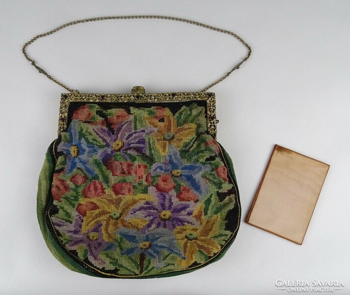 1N393 tapestry decorative old theater bag with fire gold buckle and chain