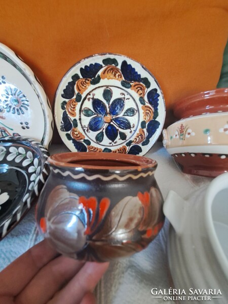 6-piece folk ceramics package, storage, wall plate, sugar bowl, kaspo, korondi in one