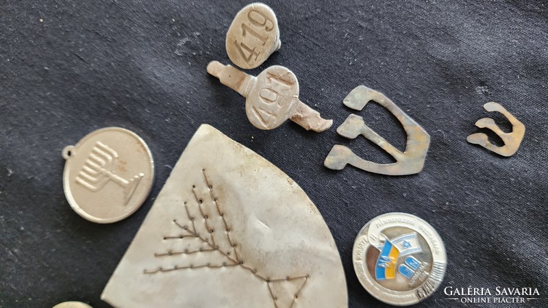 Judaica Jewish mixed Ukrainian Judaica collection 14 front work rings - pendants - commemorative medal badges