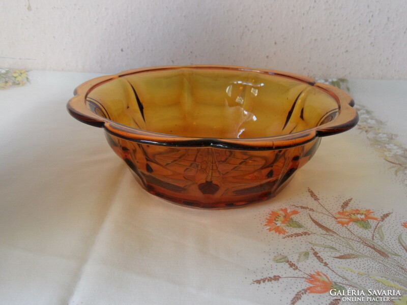 Art deco cast glass bowl in amber color