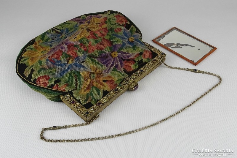 1N393 tapestry decorative old theater bag with fire gold buckle and chain