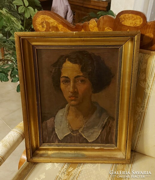 Antique painting by Louis Kunffy! Women's portrait! 1926!