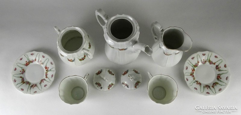 1N406 Régi virágdíszes aranyozott porcelán teáskészlet