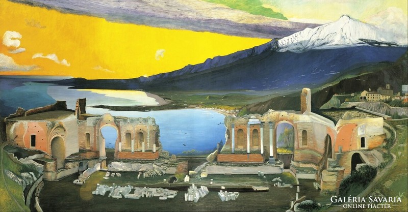 Csontváry A taorminai görög színház romjai, festmény reprint nyomata