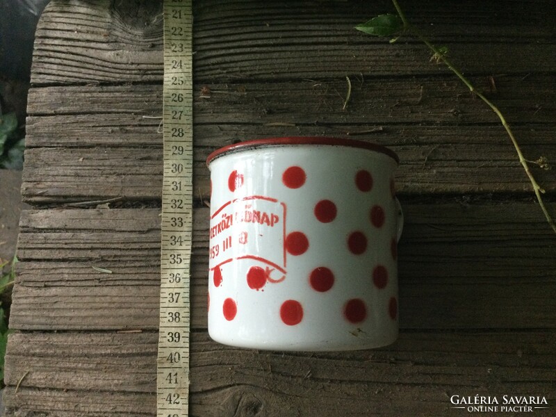 Rarity! Collector's condition polka dot enamel Women's Day souvenir mug from Bonyhád