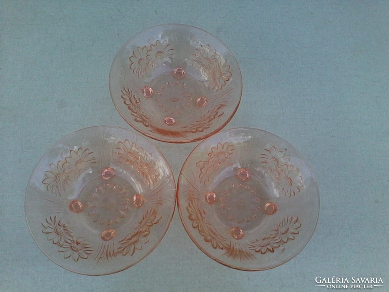 Rózsaszín üveg margarétás kompótos tál 3 db