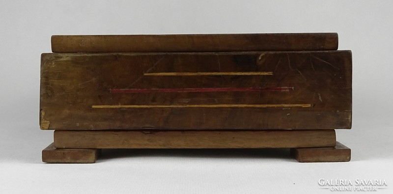 1N236 old veneer inlaid art-deco wooden jewelry box 8 x 19 x 25.5 Cm