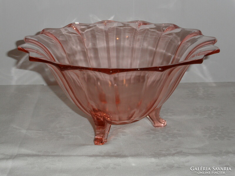 Coral colored art deco pan glass bowl offering