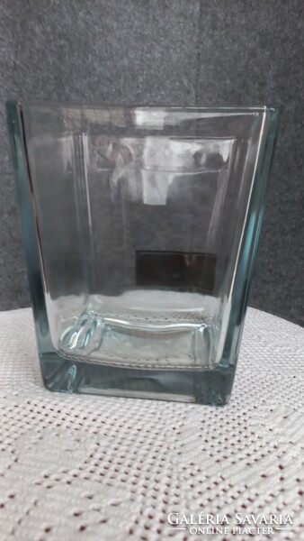 Square thick-walled glass vase, probably Leonardo, flawless, heavy 1950 gr, 17 cm high,