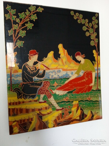 Beautiful Russian lacquered wood wall picture from the 1970s