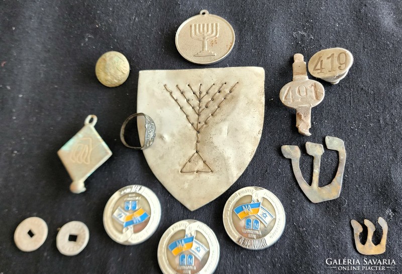 Judaica Jewish mixed Ukrainian Judaica collection 14 front work rings - pendants - commemorative medal badges