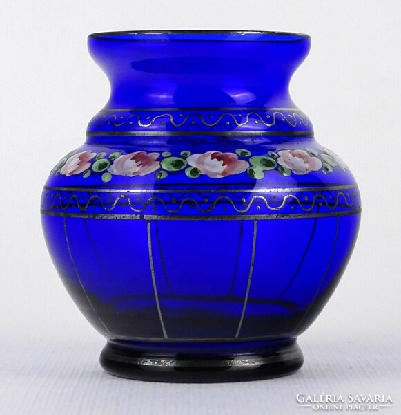 1N385 Régi kék színű parádi jellegű üveg váza gömbváza