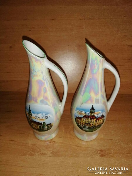 Unterweissbach porcelán SZEGED feliratú emlék kiöntő, kancsó párban - 15,5 cm magas  (25/d)