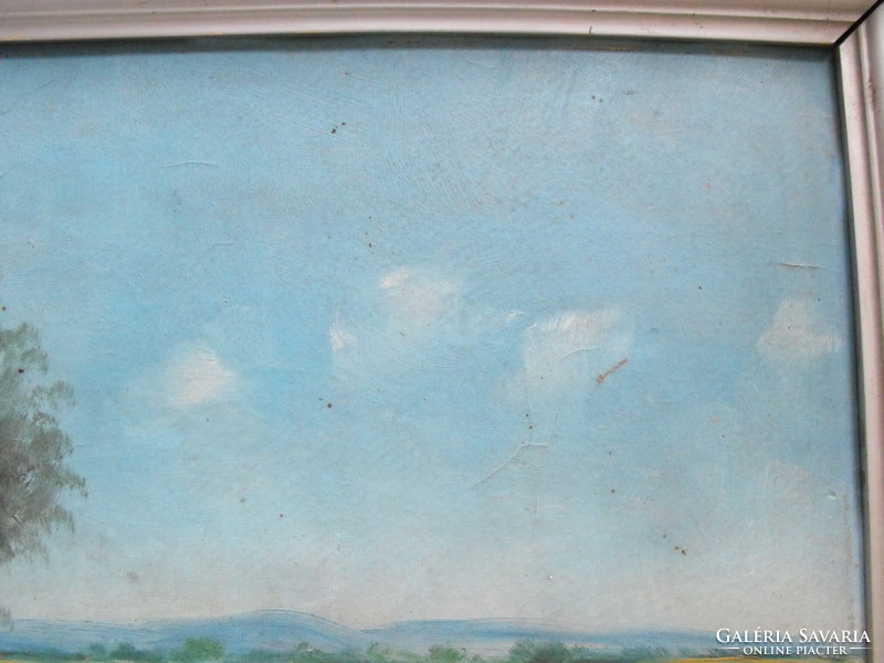 Antik festmény eredeti keretben tájkép szignózott de kiolvashatatlan 33x44 cm plusz keret