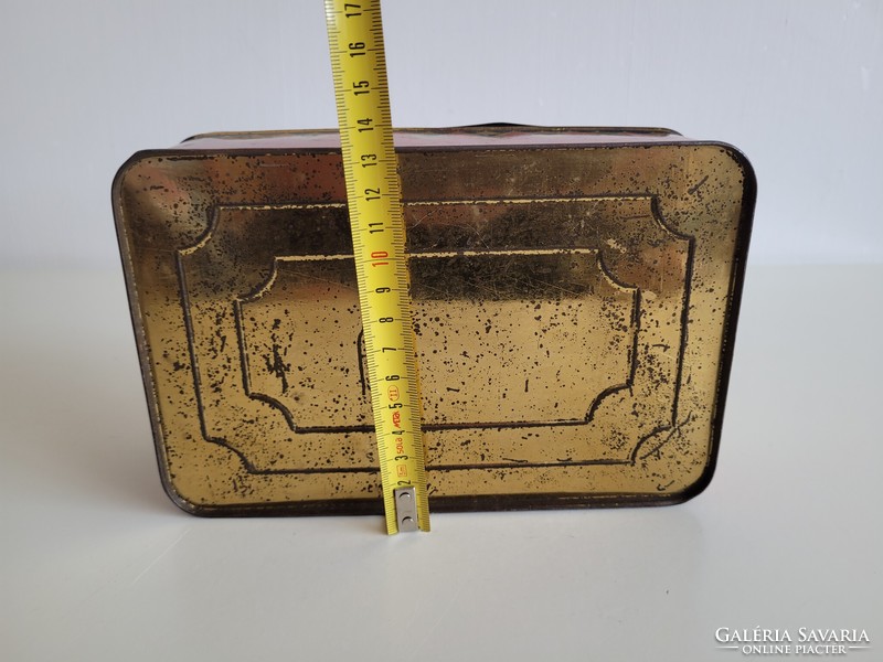 Old metal box with snow flower pattern, vintage Saint Stephen chicory coffee supplement box