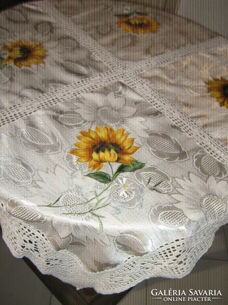 Beautiful hand-crocheted special tablecloth with a sunflower pattern