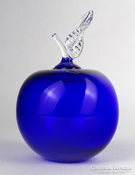 1N189 Kobaltkék színű fújt üveg alma alakú levélnehezék dísztárgy