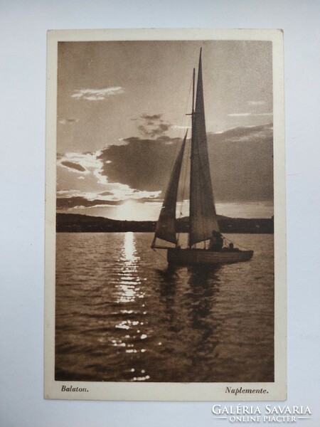 Régi képeslap 1941 Balaton naplemente vitorlás