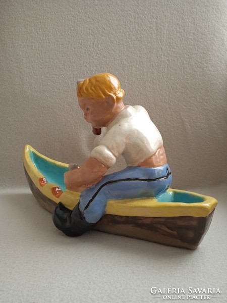 Retro ... Hoplós applied art ceramic sculpture boat carver large size 32 cm