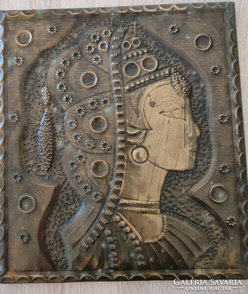 Oriental embossed wall picture made of copper alloy