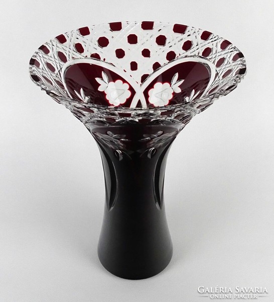 1N483 beautiful flower decorative burgundy crystal vase 25 cm