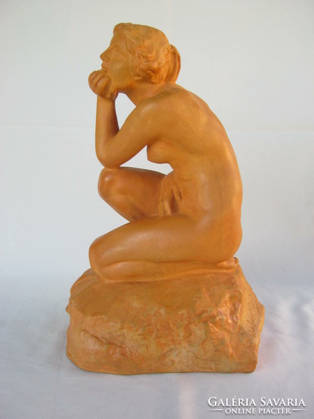 Retro ... Kisfaludi strobl Zsigmond signed Hungarian applied art terracotta ceramic statue female nude