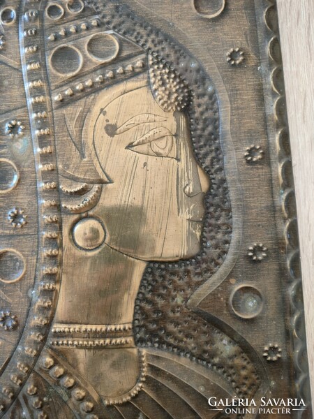 Oriental embossed wall picture made of copper alloy