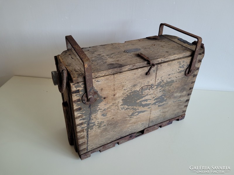Old military wooden chest wooden battery chest with iron handle