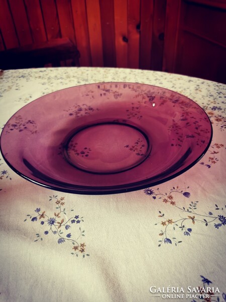 Eggplant colored glass bowl, table center 28 cm in diameter