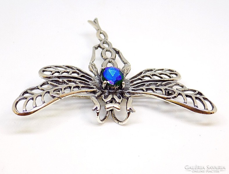 Silver dragonfly brooch with colorful stones (zal-ag113559)