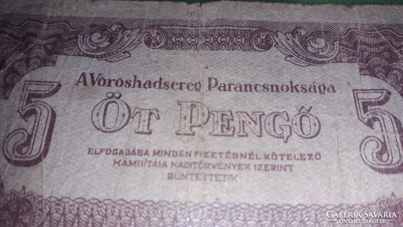 1944. Antik vákumfóliás Vörös Hadsereg által kiadott 5 pengő magyar volt fizetőeszköz képek szerint