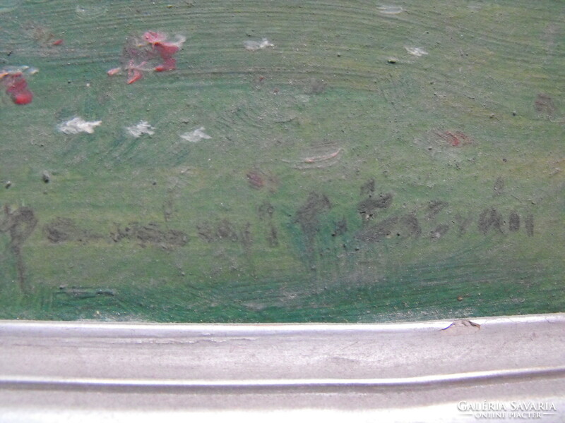 Antik festmény eredeti keretben tájkép szignózott de kiolvashatatlan 33x44 cm plusz keret
