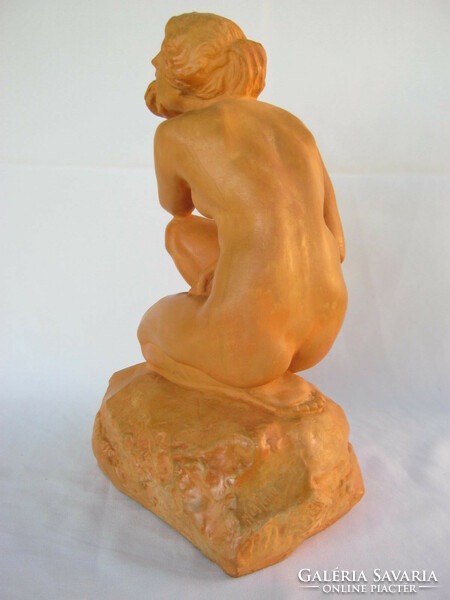 Retro ... Kisfaludi strobl Zsigmond signed Hungarian applied art terracotta ceramic statue female nude