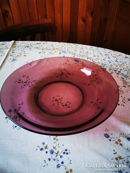 Eggplant colored glass bowl, table center 28 cm in diameter