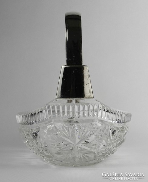 1N410 Üveg asztalközép kínáló kosár fém füllel 25 cm