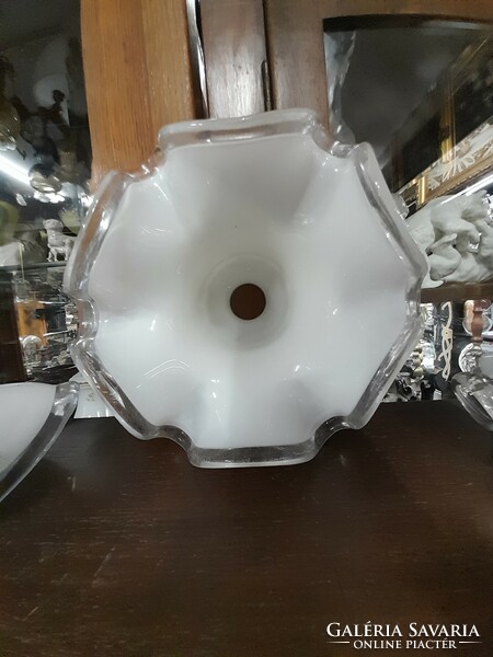 Fodros Szélű,Bütykös Vastag Tejüveg 5 Darabos Lámpa Búra Garnitúra,Szett.21 cm.