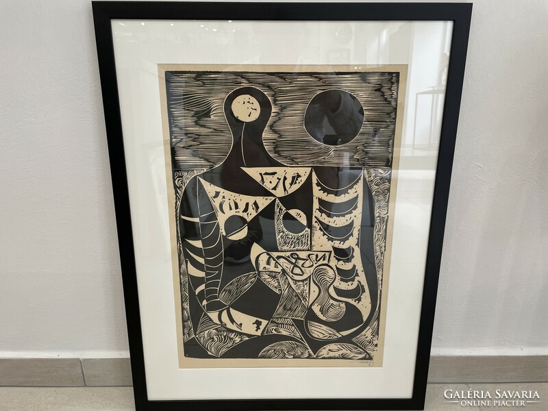 Gyula Hincz graphic linoleum cut modern retro abstract 70x54cm
