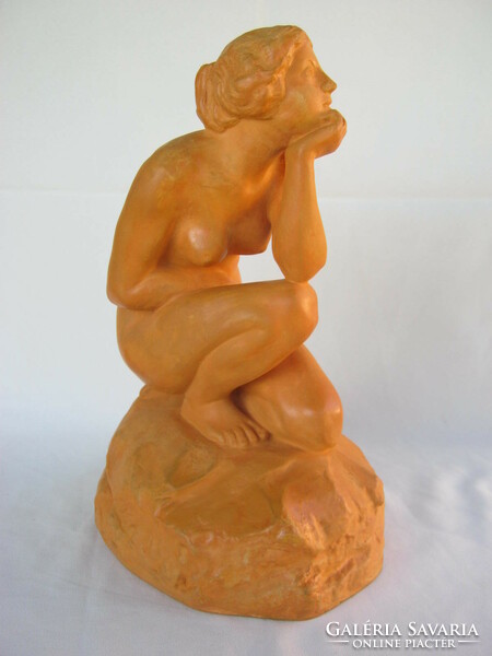 Retro ... Kisfaludi strobl Zsigmond signed Hungarian applied art terracotta ceramic statue female nude