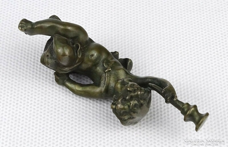 1N340 antique small marked cardol sitting bronze angel with torch 7 cm