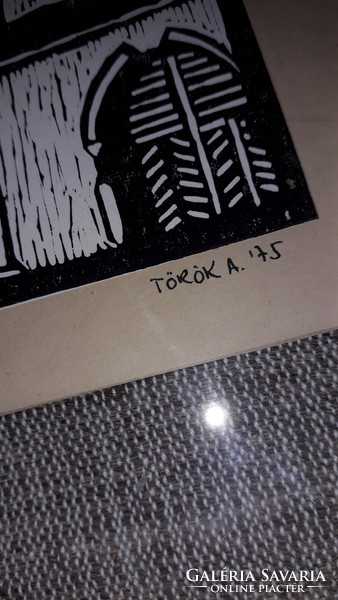 1975. nagyon szép metszet üveg alatt TÖRÖK A: szignóval talán SOPRON falikép 35x20cm a képek szerint