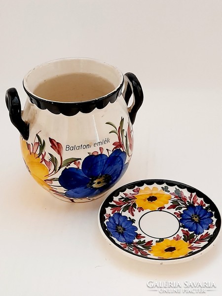 Balaton souvenir, Városlőd majolica cup and coffee cup base, 2 pieces in one