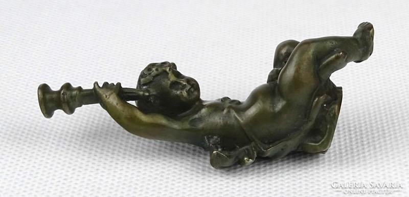 1N340 antique small marked cardol sitting bronze angel with torch 7 cm