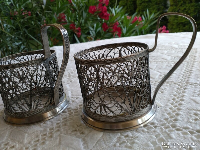 Six Russian silver filigree cup holders.