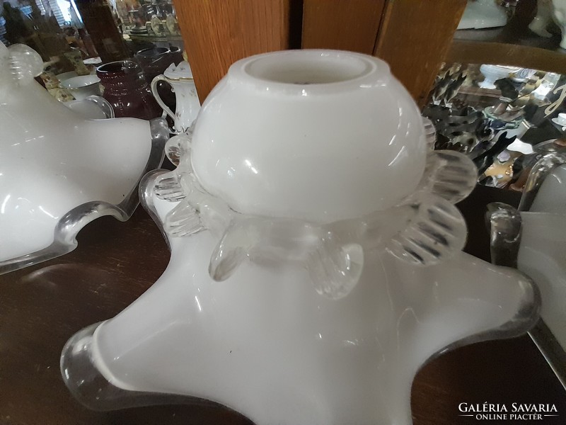Thick milk glass with ruffled edges, 5-piece lamp shade set, set. 21 Cm.