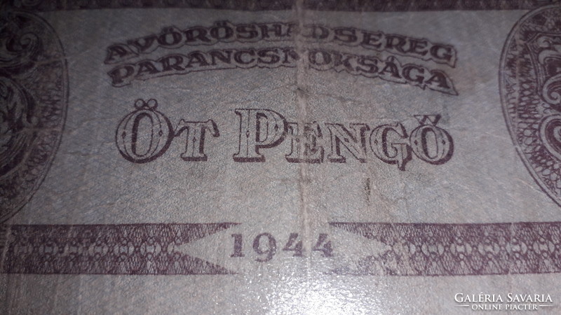 1944. Antik vákumfóliás Vörös Hadsereg által kiadott 5 pengő magyar volt fizetőeszköz képek szerint