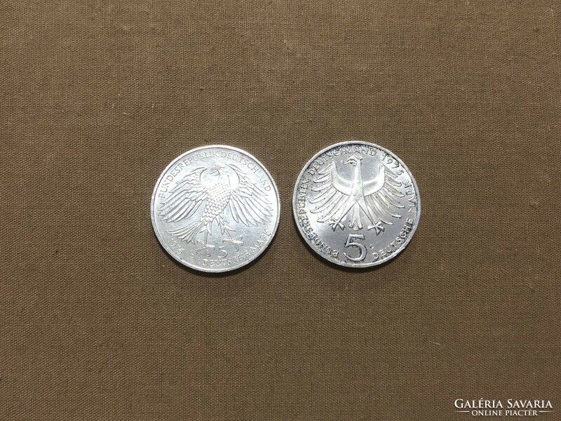 Silver 5 marks 2 pieces (1975 g, 1976 d)
