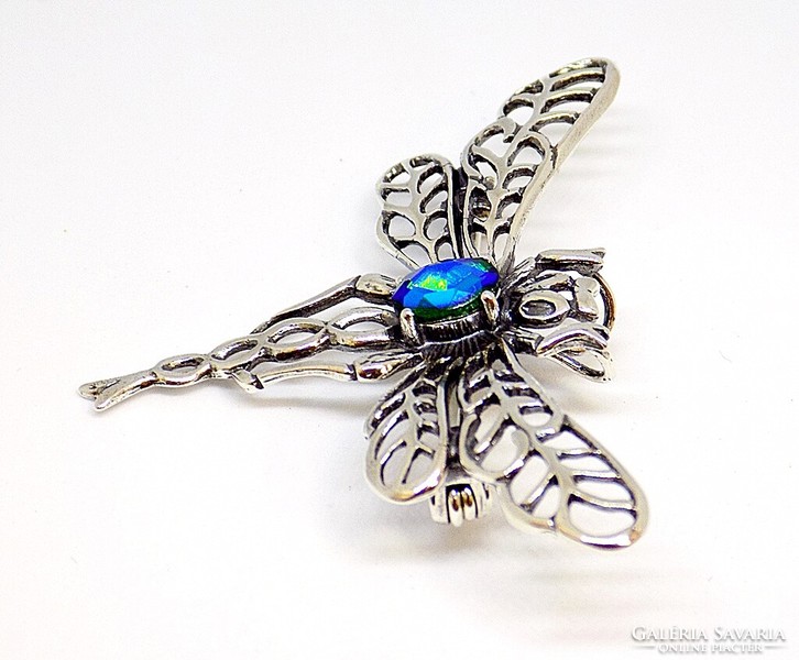 Silver dragonfly brooch with colorful stones (zal-ag113559)